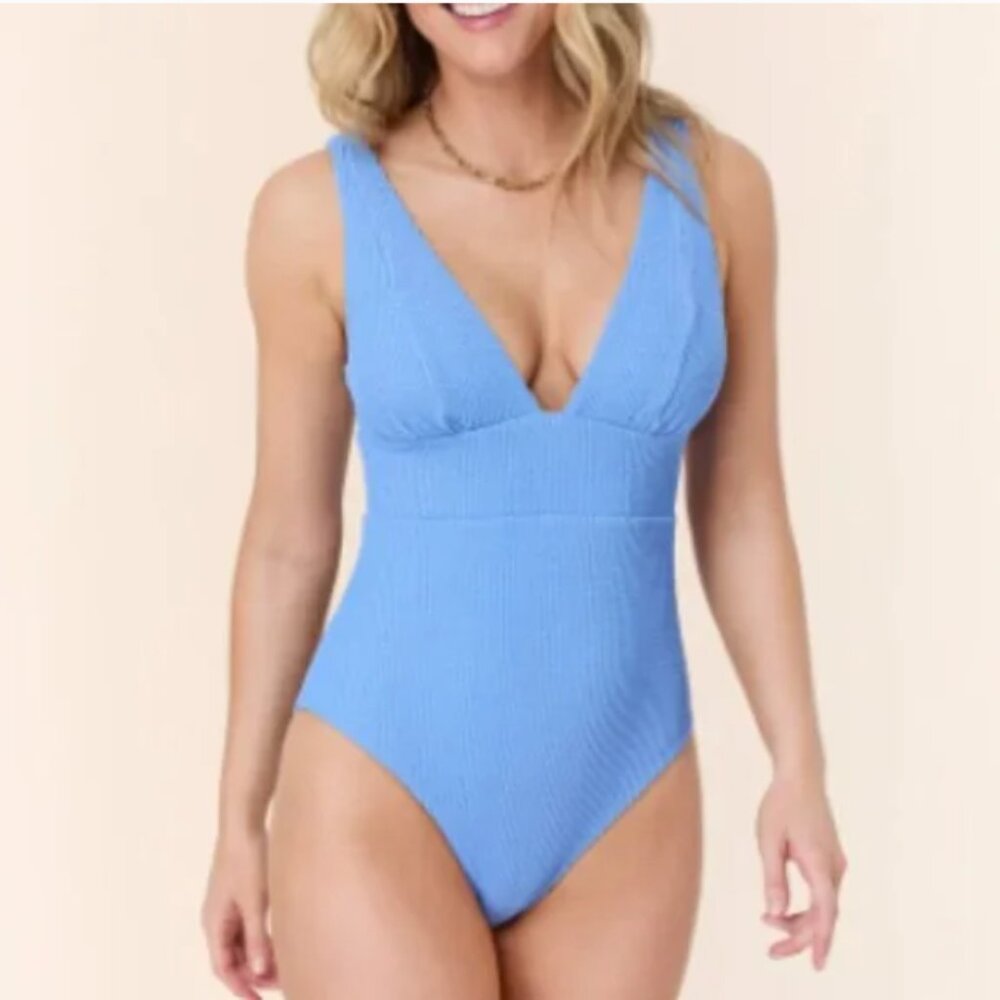 Andie Swim The Mykonos One Piece - Seersucker - Felicia (Blue) - Size XL (NWT)